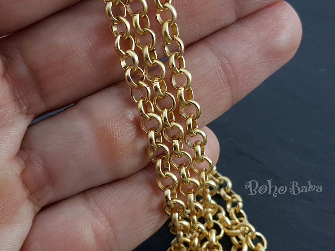 Matt Gold Chain Matte Gold Plated 5mm Rolo Chain, Unsoldered Link, Gold Chain Necklace ...