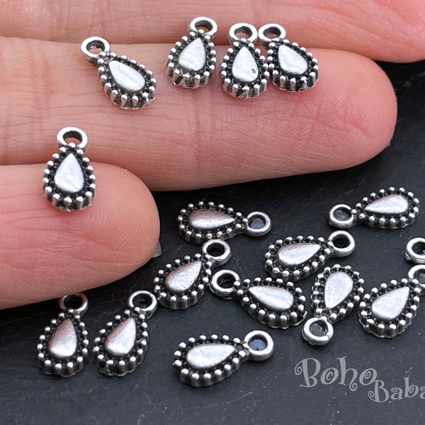 Tiny Silver Drop Charms, Silver Teardrop Charms, Silver Beading Charms, 20 Pc