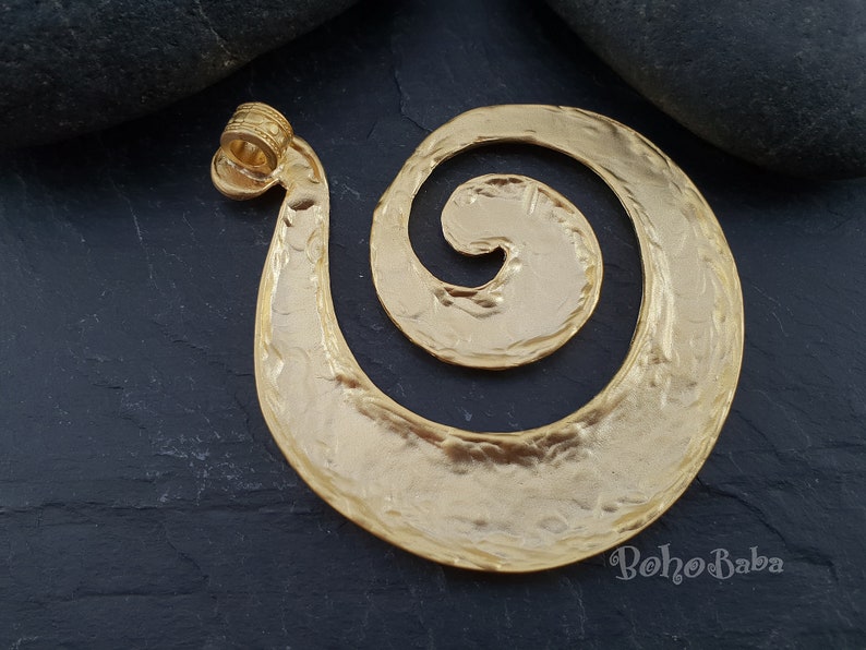 Tribal Jewelry Large Focal Pendant Ethnic Pendant Large Gold Pendant 1 Pc Large Spiral Necklace Gold Pendant Gold Swirl Pendant