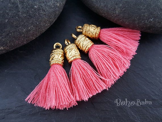 Pink Cotton Thread Tassels, Gold Tassel Jewelry, Mini Boho Tassels, Mini  Earring Tassels