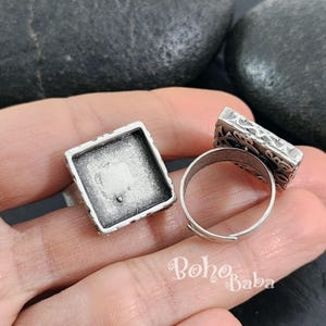 Silver Plated Ring Setting Blank, Square Resin Ring Blank, Adjustable Ring Bezel, Inlay Ring Mounting Blank, Cabochon Base, 1 Pc