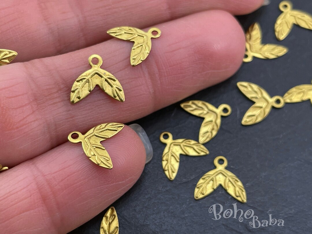 Solid Brass Leaf Charm – 14x30mm – Unbranded Jewelry Making Pendant
