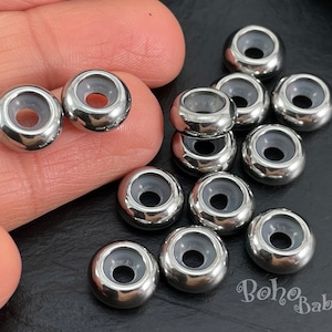 Silver Rubber Inside Beads, Slider Beads, 10mm, Stopper Beads, 5 pc