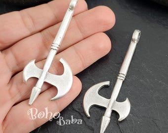 Antique Silver Plated Viking Axe Charm, 1 Pc