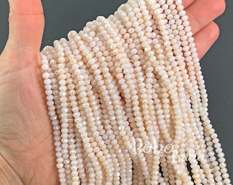 4mm Faceted Crystal Rondelle Bead Strands, Opaque Cream AB Crystal Beads