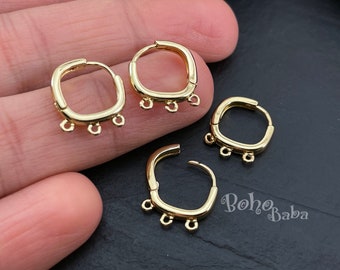 Gold Plated Brass Earrings, 15mm Huggie Hoop Earrings, Multi Loop Earring Blanks