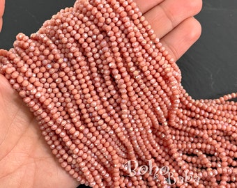 Hebras de cuentas Rondelle de cristal facetado de 3 mm, cuentas de cristal AB rosa flamenco opaco