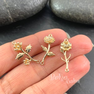 Gold Birth Flower Charms, Gold Plated Flower Charms, Personalised Birth Month Flower Pendant