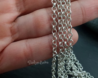 Silver Plated Rolo Chain, 3mm Rolo Chain, Unsoldered Link, Necklace Chain, Bracelet Chain, Belcher Chain, 1 Meter