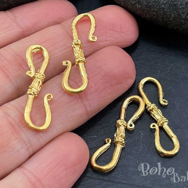 Gold S Clasp, Gold S Hook Clasp, Gold Necklace Clasps, Gold Plated Toggle Findings, Gold Jewelry Findings, 2Pc