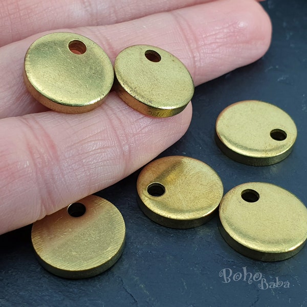 Brass Disc Charms, Chunky Raw Brass Stamping Tags, 15mm, Brass Cabochon Tag, Thick Disc Blanks, 4 Pc