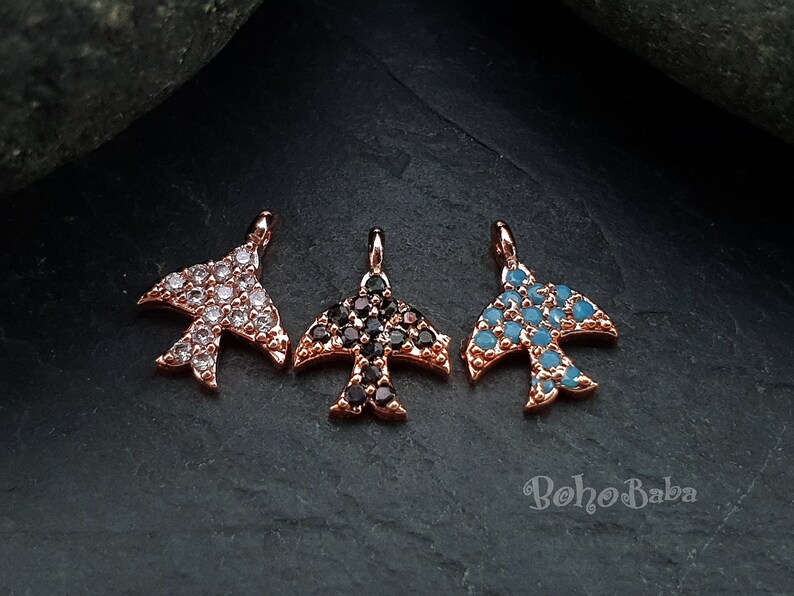 Micro Pave Charms Blue Zirconia Charms Rose Gold Swallow Bridal Jewelry Dainty Necklace Tiny Swallow Pave Charms Cubic Zirconia