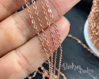 Rose Gold Plated Cable Chain, 1.5mm Soldered Dainty Rose Gold Cable Chain, 16.5 Foot, 5 Meters Bulk,