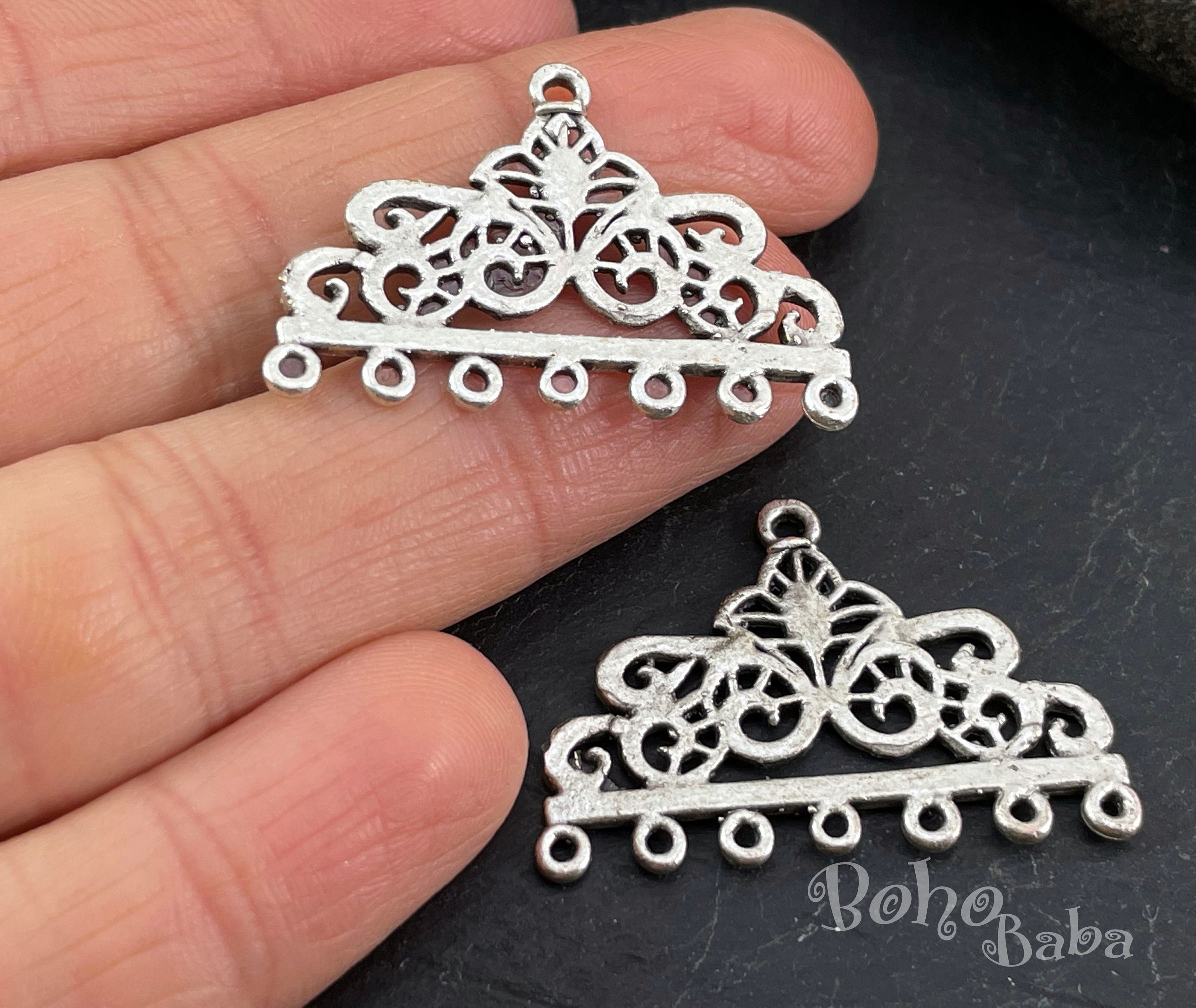 Silver Multi Strand Connectors, Silver Filigree Pendants, Silver Earring Blanks, Tribal Chandelier Earrings, Silver Earring Findings