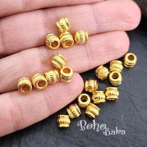 Matte Gold Plated Round Tribal Beads, Gold Spacer Beads, Gold Tube Beads, Barrel Spacer Beads, 10 Pc