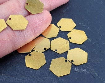 Brass Hexagon Charms, Brass Stamping Hexagon, Hexagon Tags, Raw Brass Stamping Tag, 12mm, Hexagon Findings, Mini Hexagon Blanks, 30 Pc