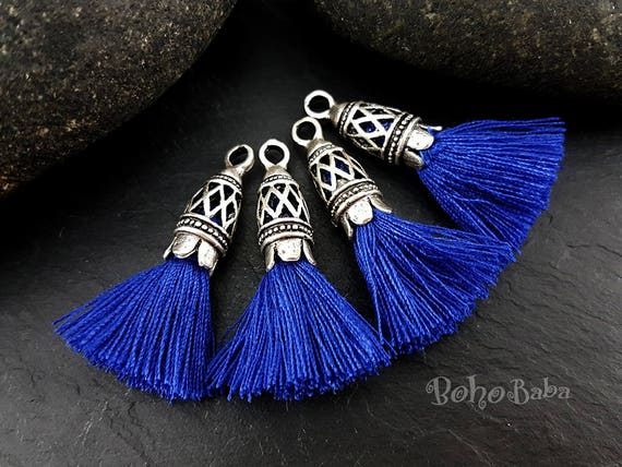 Royal Blue Mini Cotton Tassels, Tassel Findings, Mini Boho Tassels, Tassel  Bracelet, Antique Silver Plated Cap, Mini Tassels Earring Tassels 