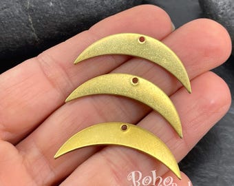 6pc Large Crescent Moon Raw Brass 7x35mm Celestial Pendant Necklace Base