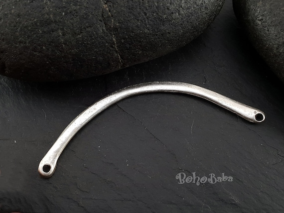 Silver Bar Connector, Large Bar Connector, Curved Bar Connector, Bar Jewelry Findings, Jewelry Components, Silver Plated Findings