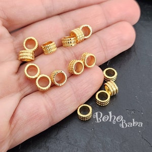 Shiny Gold Plated Spacer Beads, Large Hole Beads, Round Gold Beads, Tribal Tube Beads, 10 Pc