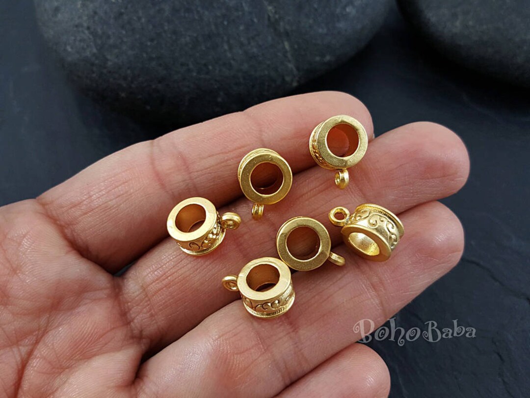 4 Pc, Gold Plated Bails, Tribal Bails, Gold Bails, Charm Holder, Cord