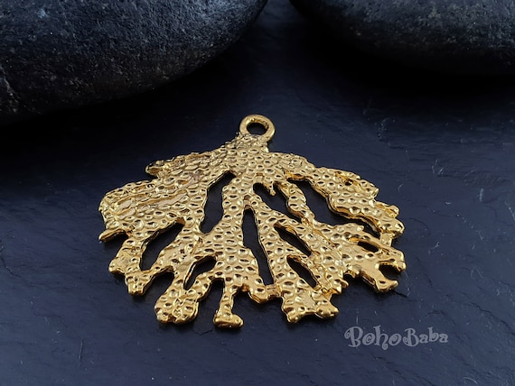 Coral Branch Dangle Pendant, Gold Plated Charms (68x58mm) G34687