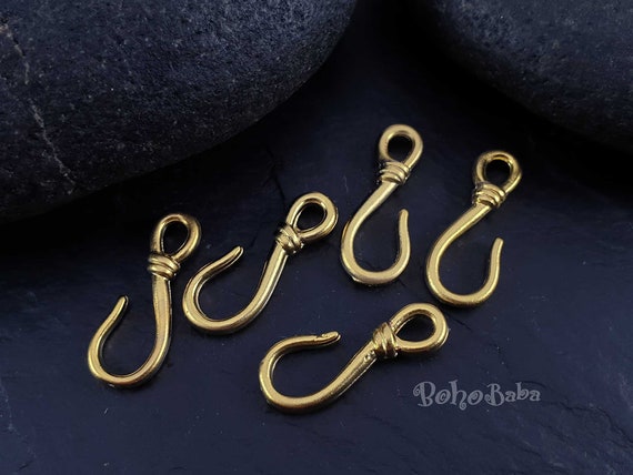 Gold Hook Clasp Findings, Shepherds Hook Clasp, Necklace Clasps, Bracelet  Clasp, 22k Matte Gold Plated Brass, 4 Hooks 