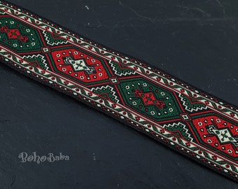 Embroidered Woven Ribbon, Wide Trim, Jacquard Ribbon, Jacquard Trim, 32mm Wide, Ethnic Ribbon, Tribal Pattern Ribbon, 1 Meter - 1.09 Yards