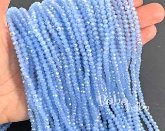 4mm Faceted Crystal Rondelle Bead Strands, Transparent Periwinkle Blue AB Crystal Beads