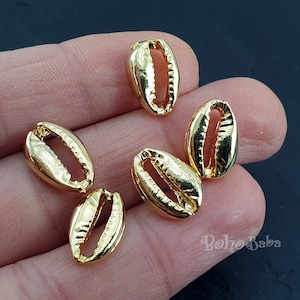 Gold Seashell Charms, Seashell Connector Charms, Cowrie Shell Bracelet Findings, 5 Pc