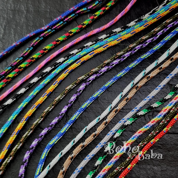 Jewelry Making Round Cords, Polyester & Spandex Cord Ropes, 1 Inner Core, Multi Color Purple, Navy, Green, Red, Braided Rope