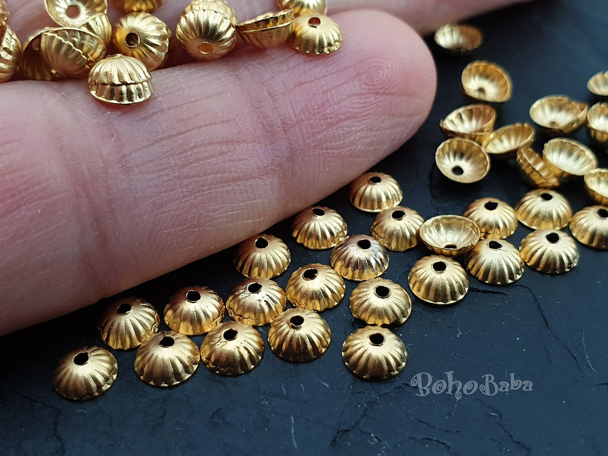 Tiny Golden Bead Caps, Caps for Jewelry Making, Flower Shaped 6mm Bead Caps,  End Caps for Beads, 50 Pieces FD-37 