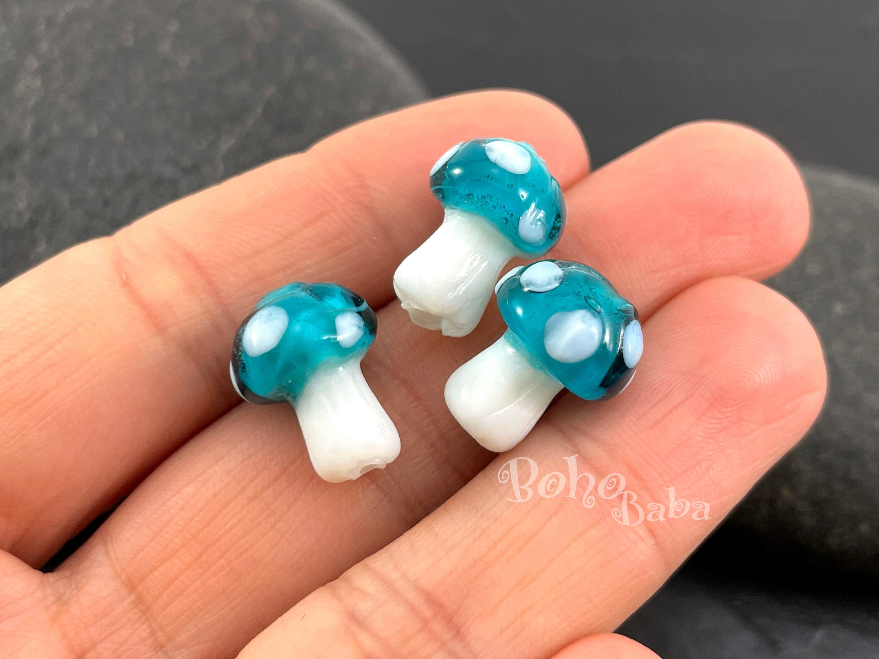 16mm Glass Mushroom Beads, Lampwork Colourful Mushroom Charms 10 Pcs /  GBFM-7 