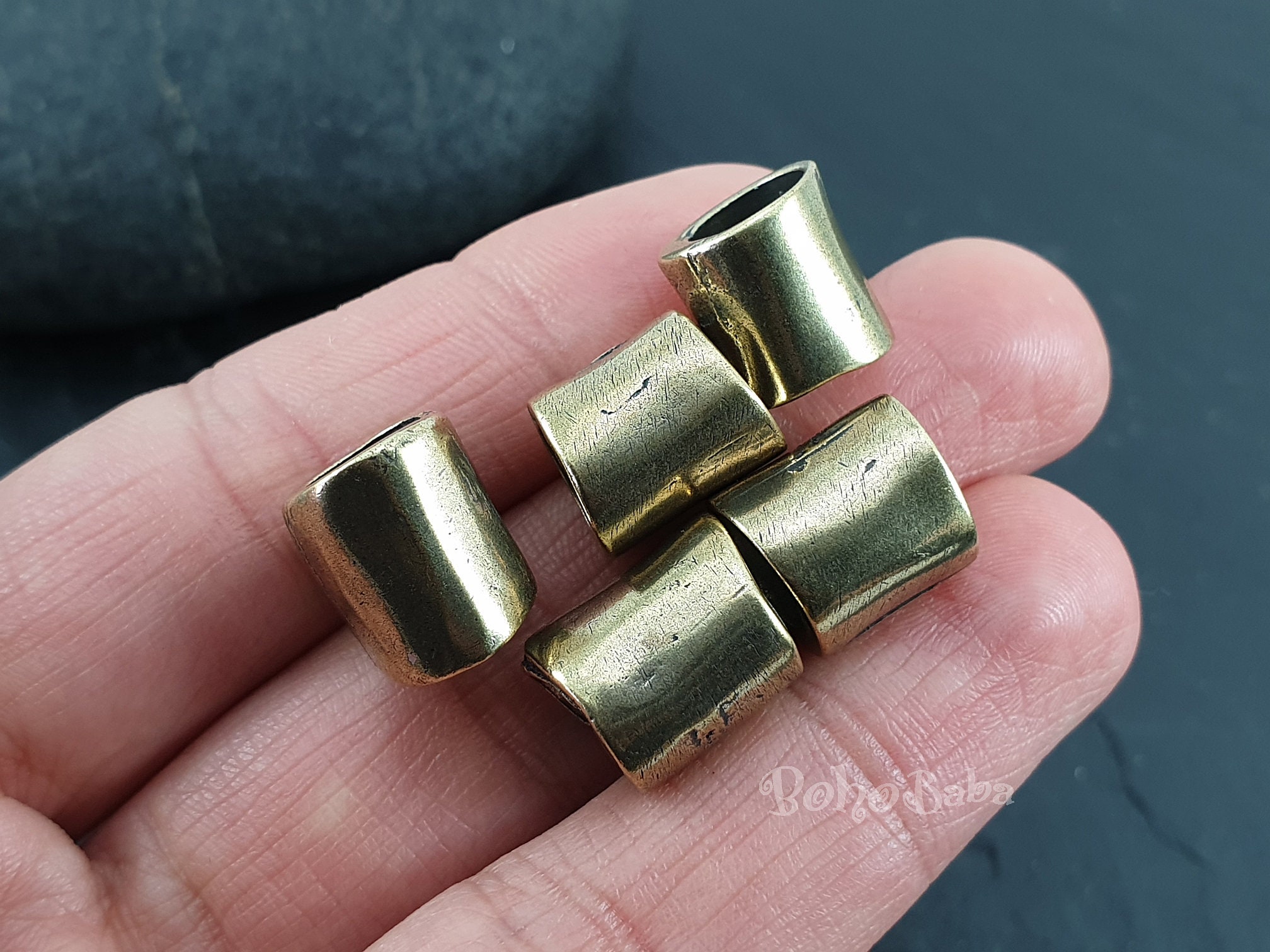 10* 14x7mm Gold Washed Etched Sapphire Picasso Large Hole Tube