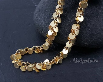 Cluster Coin Chain, Disc Cluster Chain, Gold Plated Chain, 1 Meter, Ankle Bracelet Chain, Necklace Chain, Jewelry, Anklet, Curb Chain