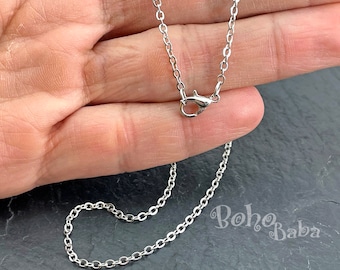 Silver Plated Chain with Lobster Clasp, Ready To Wear Silver Necklace Chain, Dainty Silver Necklace Chain, Finished Necklace Chain