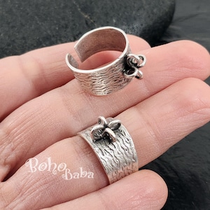 Adjustable Silver Plated Ring Base Blank, Brass Charm Loop Setting Ring Blank, 1 Pc