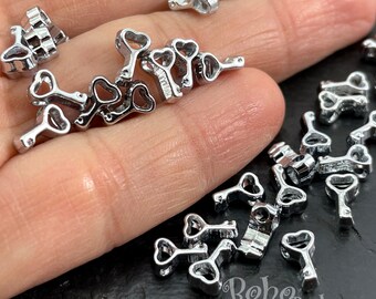 Lot De 100 Charms Métal Argenté - Motifs Clés, Cœurs, Pour Bijoux DIY