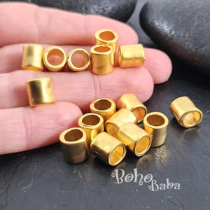 Matte Gold Plated Tube Spacer Beads, Large Hole Jewelry Spacer Beads, Barrel Spacer Beads, 4pc
