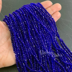 3mm Faceted Crystal Rondelle Bead Strands, Transparent Royal Blue Crystal Beads