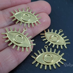 Brass Evil Eye Charms, Brass Eye Pendant, Raw Brass Evil Eye Charms, Eye Charms, Raw Brass Jewelry Findings, Evil Eye Earring Charms, 6 Pc
