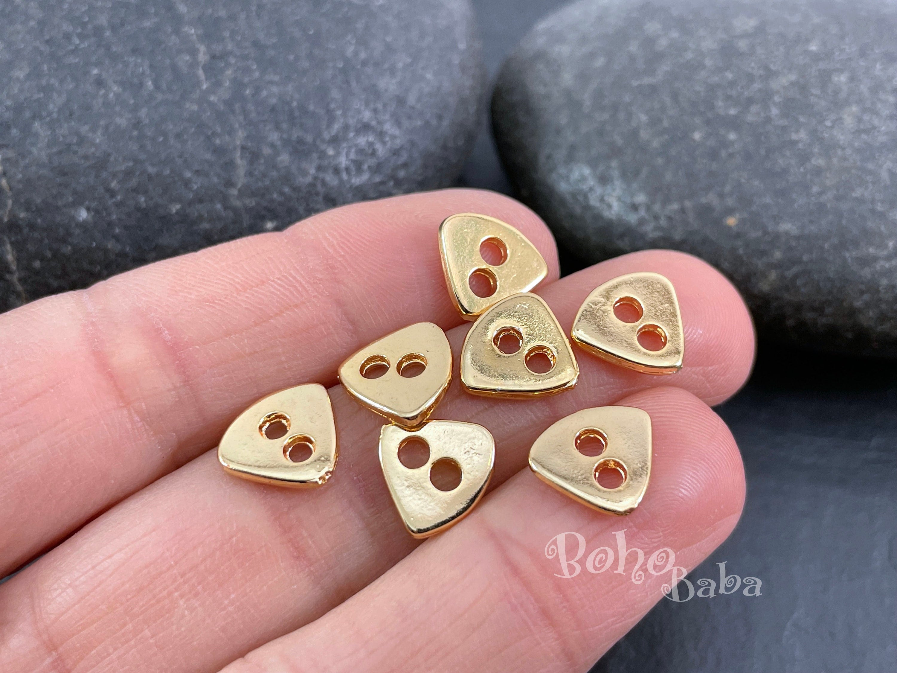 Shiny Gold Plated Button Charms, Plain Metal Buttons, Gold Button Connectors, 10 Pc