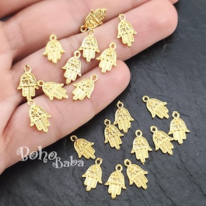 Gold Plated Hamsa Charms, Gold Hand Charms, Mini Hamsa Charms, Tiny Hamsa Findings, 10pc