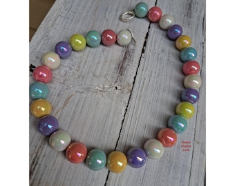 Pastel Bubble Bead Necklace | Bubble Necklace  | Colorful Fairycore Jewelry | Handmade Candy Bead Necklace | Statement Necklace
