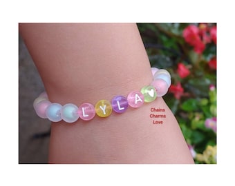Personalized Kids Name Bracelet: Resin Bead Girl's Jewelry