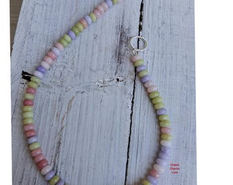 Colorful Glass Bead Necklace: 8mm Beads, Silver Plated Wire, Spring Summer Jewelry