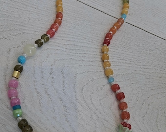 Colorful Glass Bead Necklace: Abstract Rainbow Jewelry