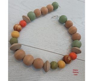 Handmade Wood Bead Necklace: Chunky Fall Jewelry Gift
