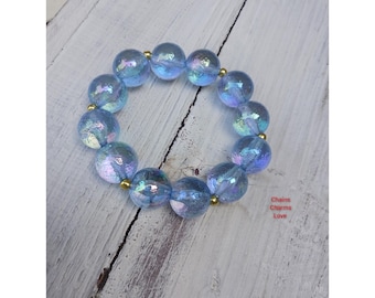 Handmade Blue Acrylic Beaded Bracelet: 16mm Summer Jewelry