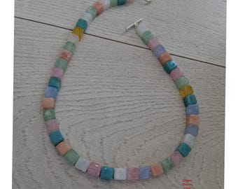 Acrylic Bead Necklace, Colorful Abstract Jewelry, 18 Inch